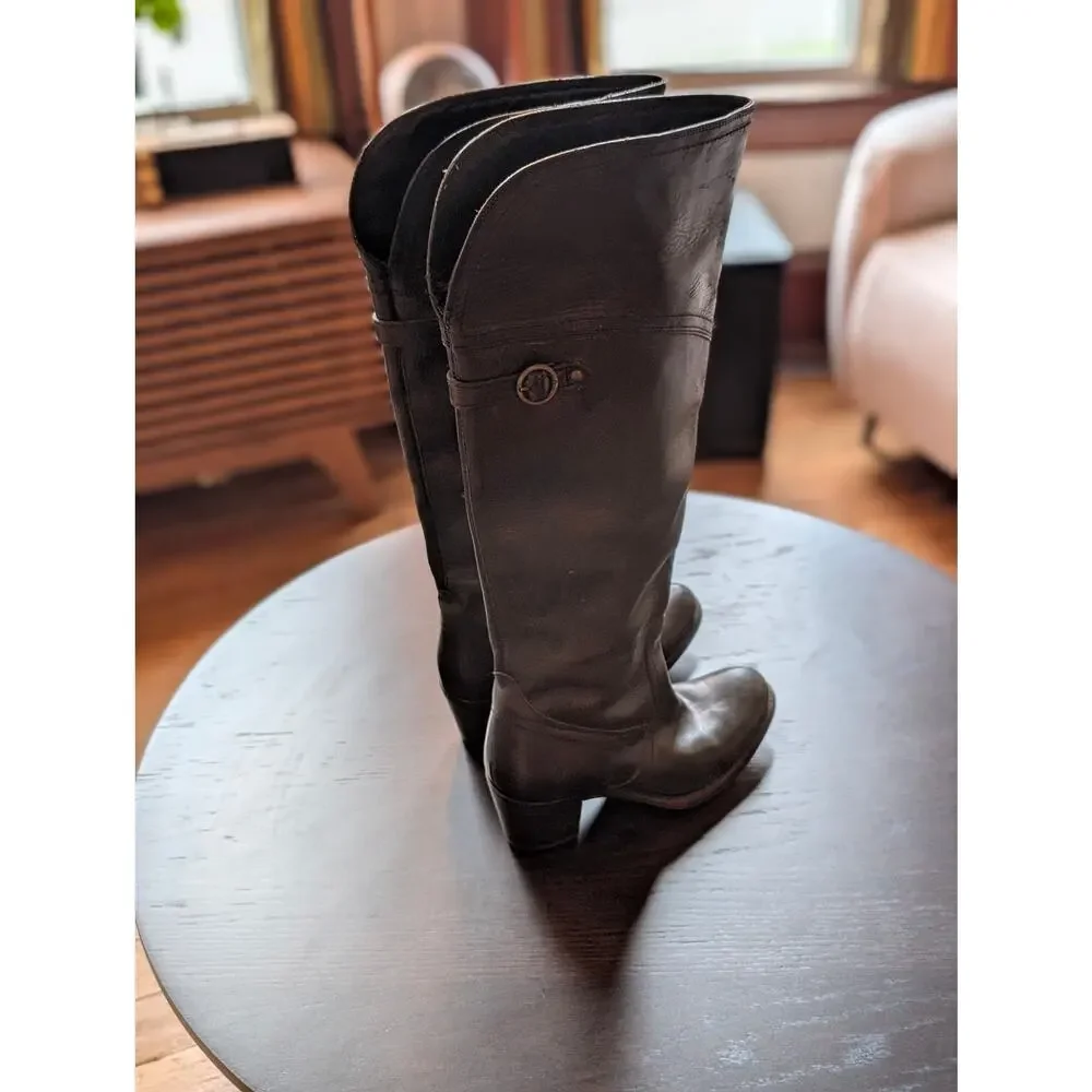 FRYE Shirley Over The Knee Boots Black Leather Tall Riding Buckle 77739 Women 9B